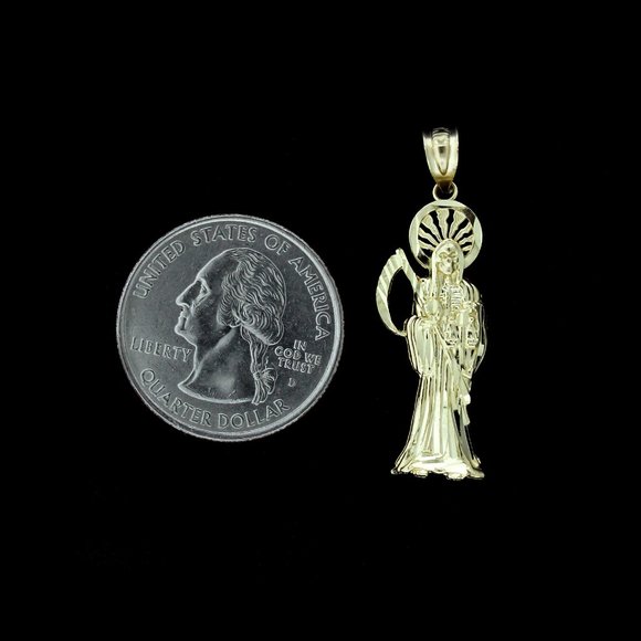 10K Real Gold Cuban Link Chain and Santa Muerte Grim Reaper Pendant Set - Picture 3 of 10